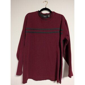 Van Heusen Mens Small Burgundy Ribbed Cotton Long Sleeve Shirt Grey Stripe Crew